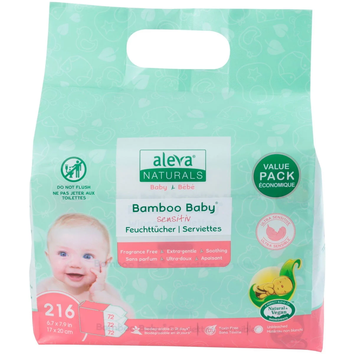 aleva NATURALSBamboo Baby Sensitive Feuchttücher 216 Stück