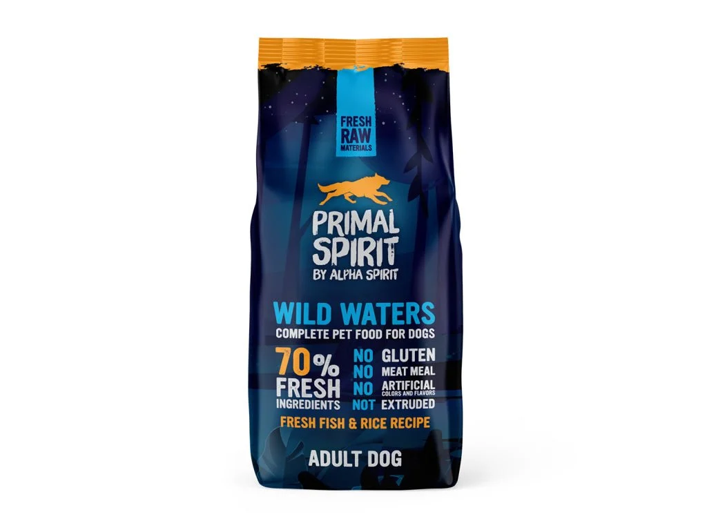 Alpha Spirit Canine Primal 70% Wild Waters Trockenvorhang für Hunde 12kg