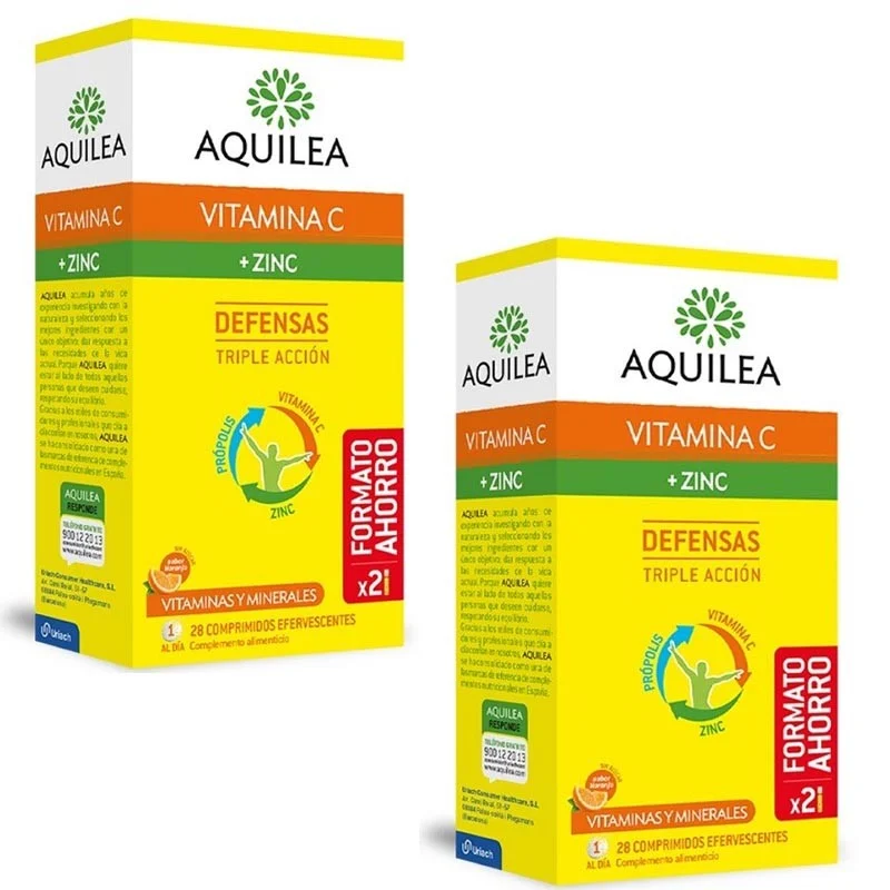 AQUILEA Vitamin C + Zink Abwehr Orangengeschmack Duplo 2x28 Brausetabletten