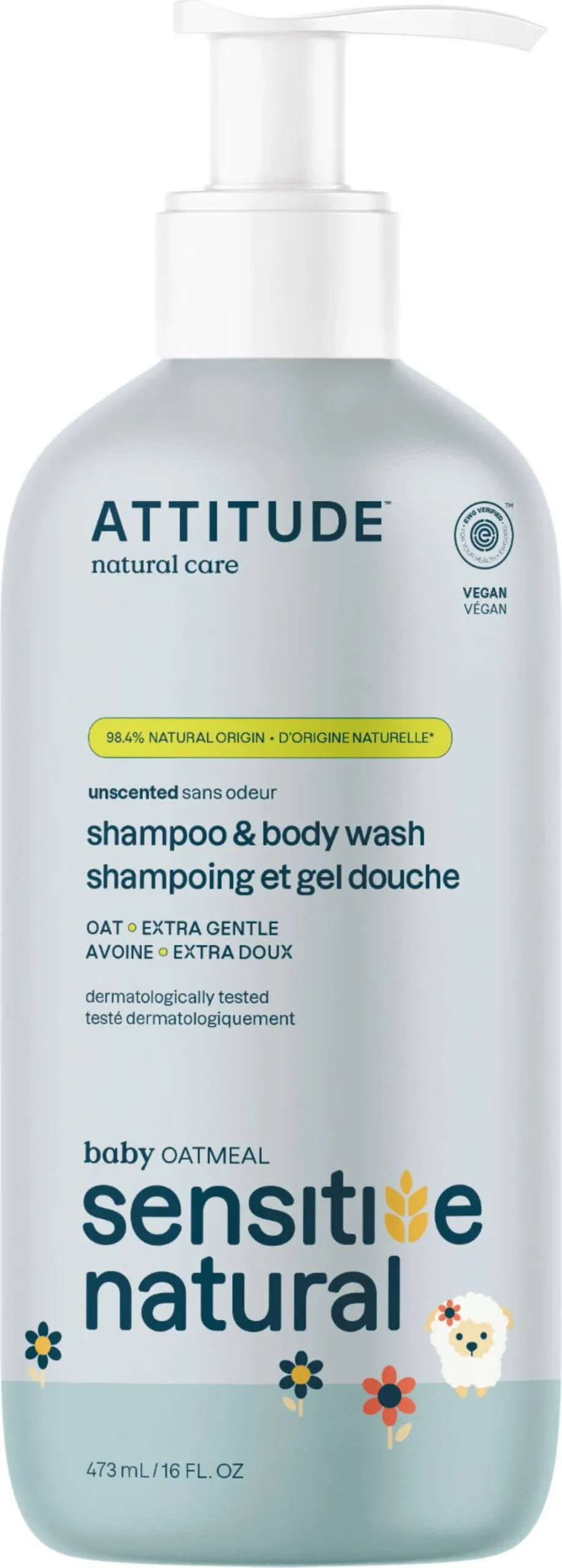 ATTITUDE Oatmeal Sensitive Baby 2in1 Hair & Body Wash, 473 ml