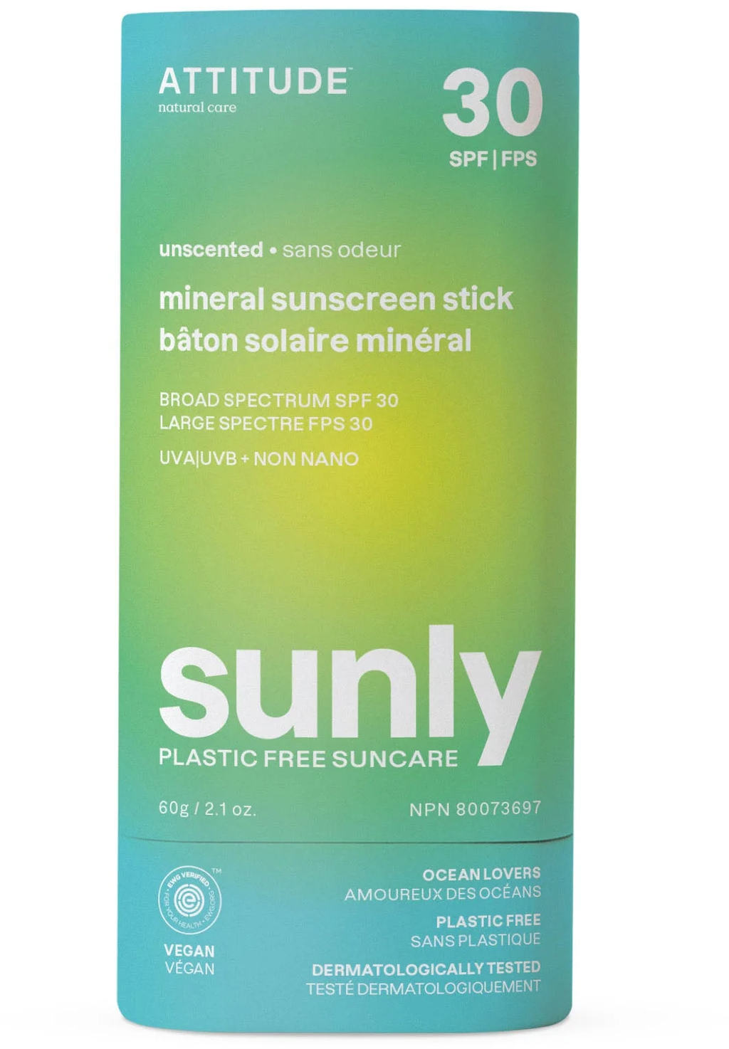 ATTITUDE Sunly Sunscreen Stick SPF 30, 60 g