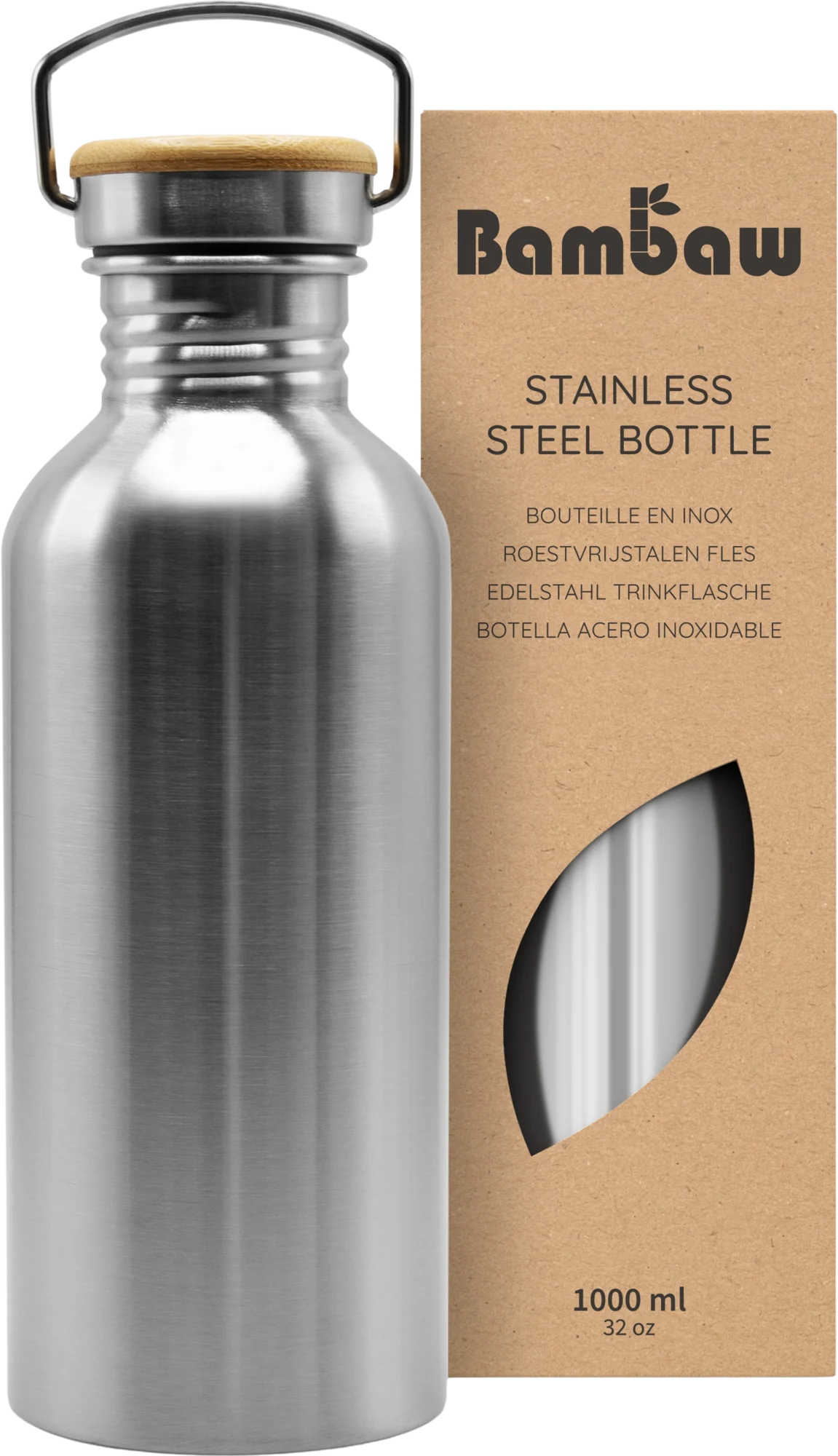 Bambaw Edelstahlflasche 1000 ml, Natural Steel