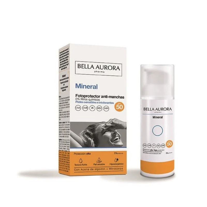 BELLA AURORA Mineralischer Lichtschutz gegen Flecken, 0 % chemische Filter, LSF 50 (50 ml)