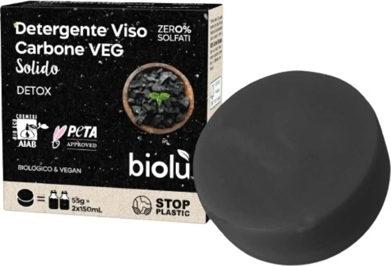 biolù Fester Gesichtsreiniger mit Aktivkohle, 55 g