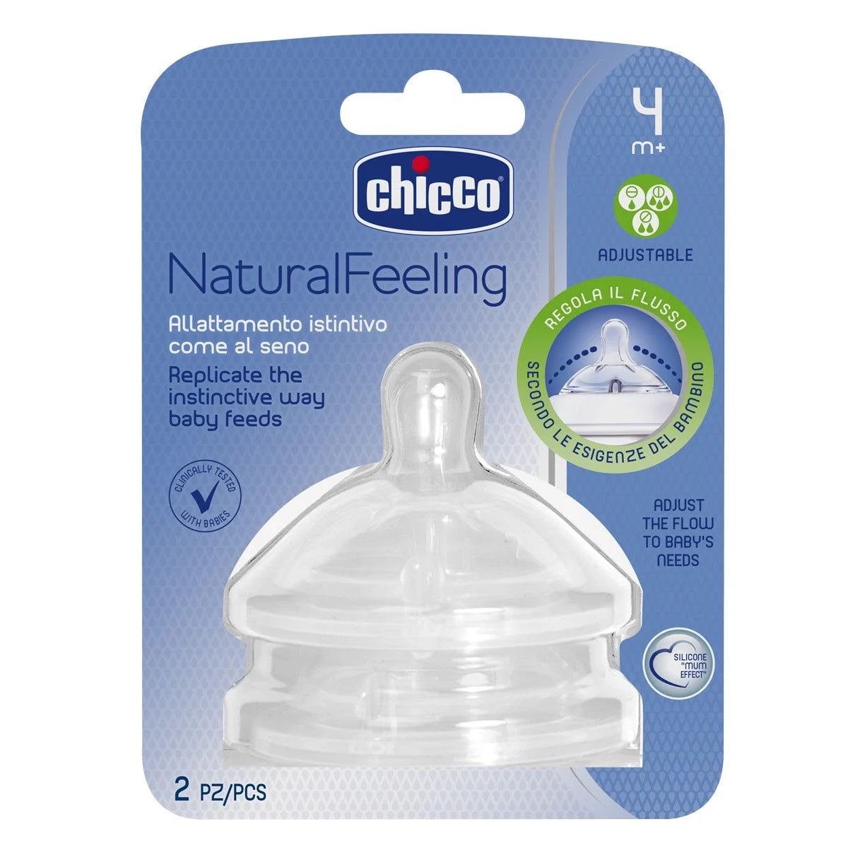 CHICCO 2xNatural Feeling Sauger, einstellbarer Durchfluss, 4m+