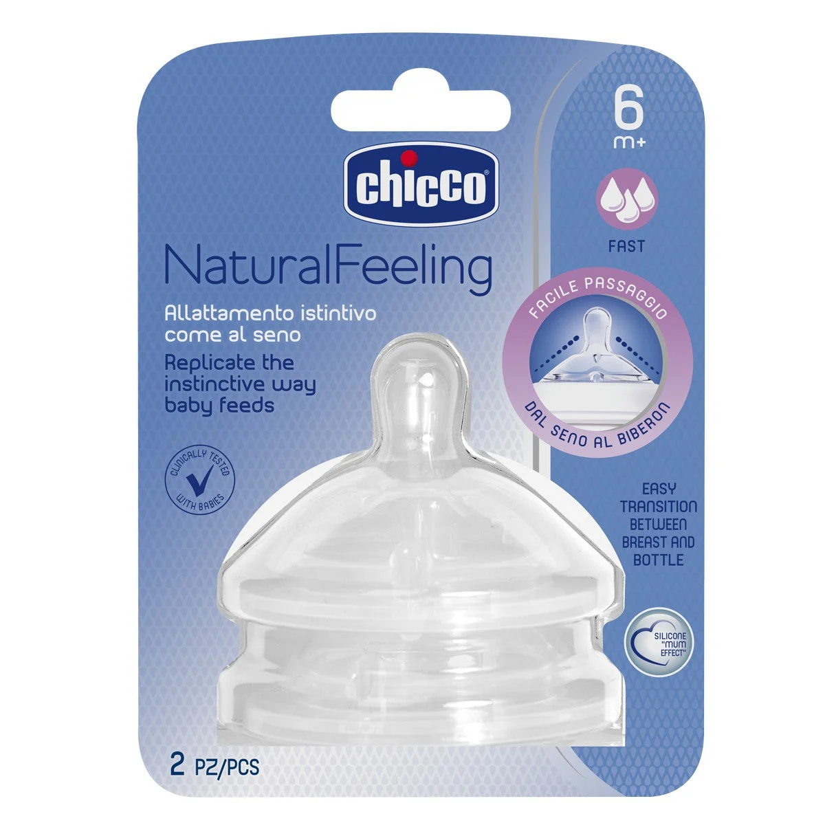 CHICCO 2xNatural Feeling Sauger mit schnellem Durchfluss, 6m+