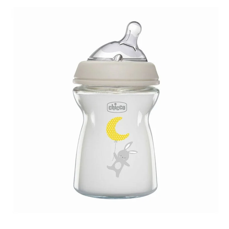 CHICCO Natural Feeling Glas-Babyflasche mit normalem Trinkfluss, 250 ml, 0 m+