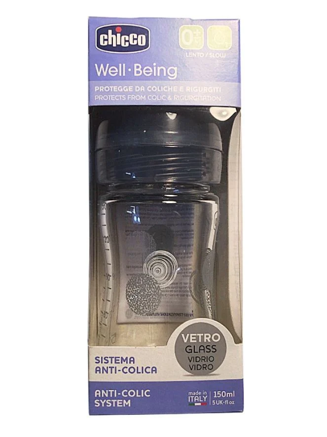 CHICCO Well-Being Babyflasche aus Glas und Silikon, 150 ml, neutral