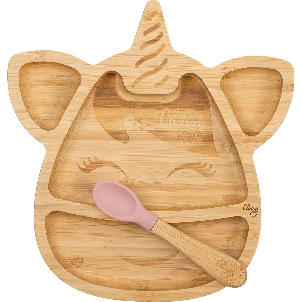 CitronBambus Teller mit Saugnapf Unicorn