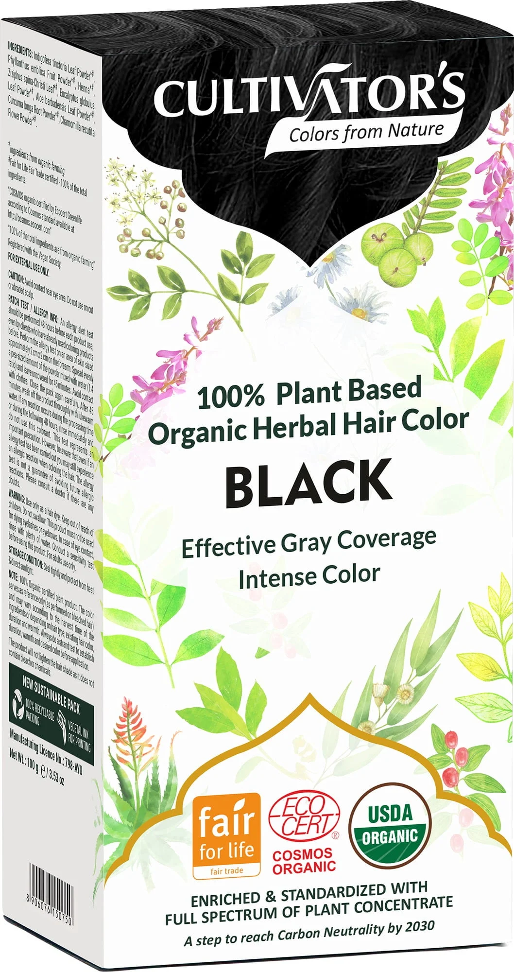 CULTIVATOR'S Organic Herbal Hair Color Black, 100 g