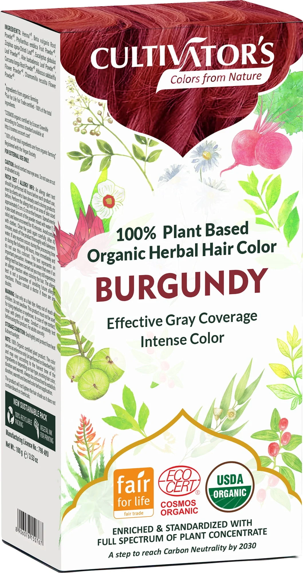 CULTIVATOR'S Organic Herbal Hair Color Burgundy, 100 g