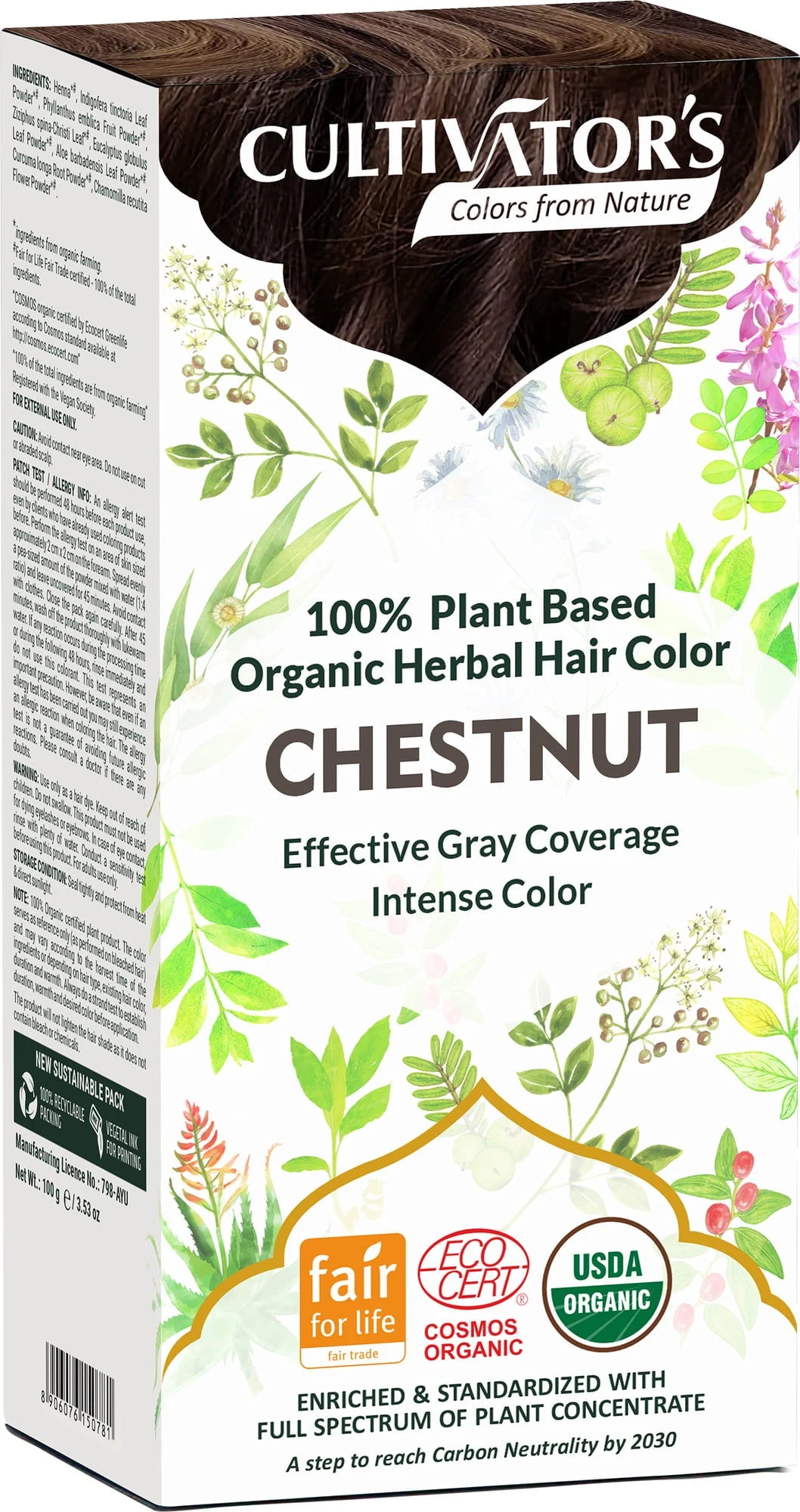 CULTIVATOR'S Organic Herbal Hair Color Chestnut, 100 g