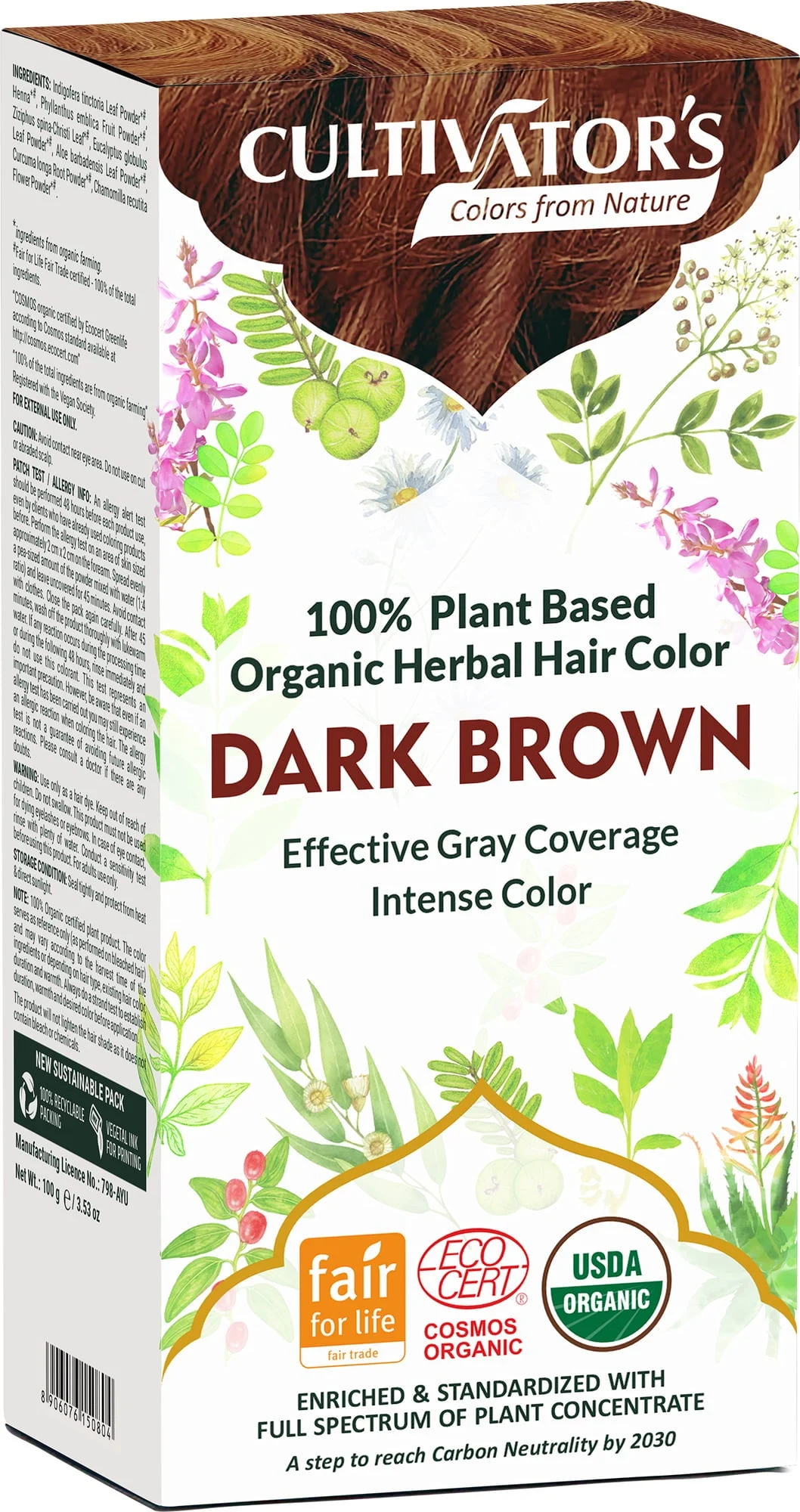 CULTIVATOR'S Organic Herbal Hair Color Dark Brown, 100 g