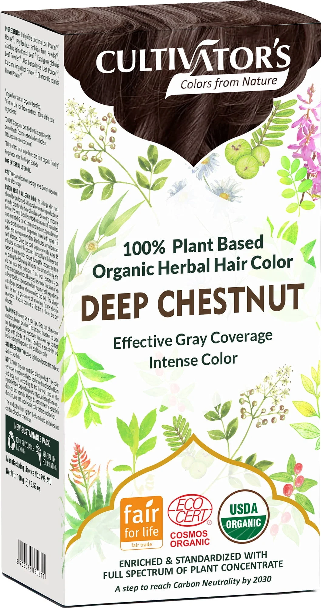 CULTIVATOR'S Organic Herbal Hair Color Deep Chestnut, 100 g