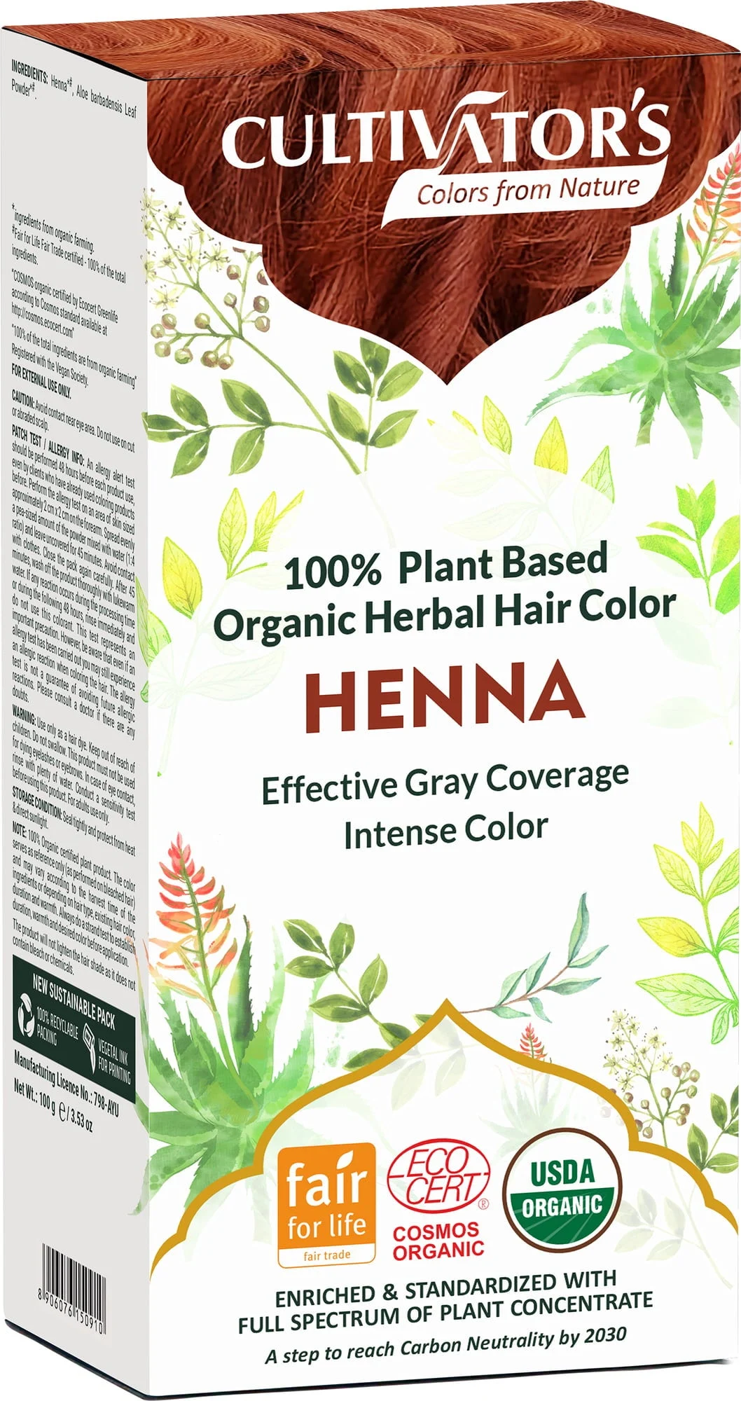 CULTIVATOR'S Organic Herbal Hair Color Henna, 100 g