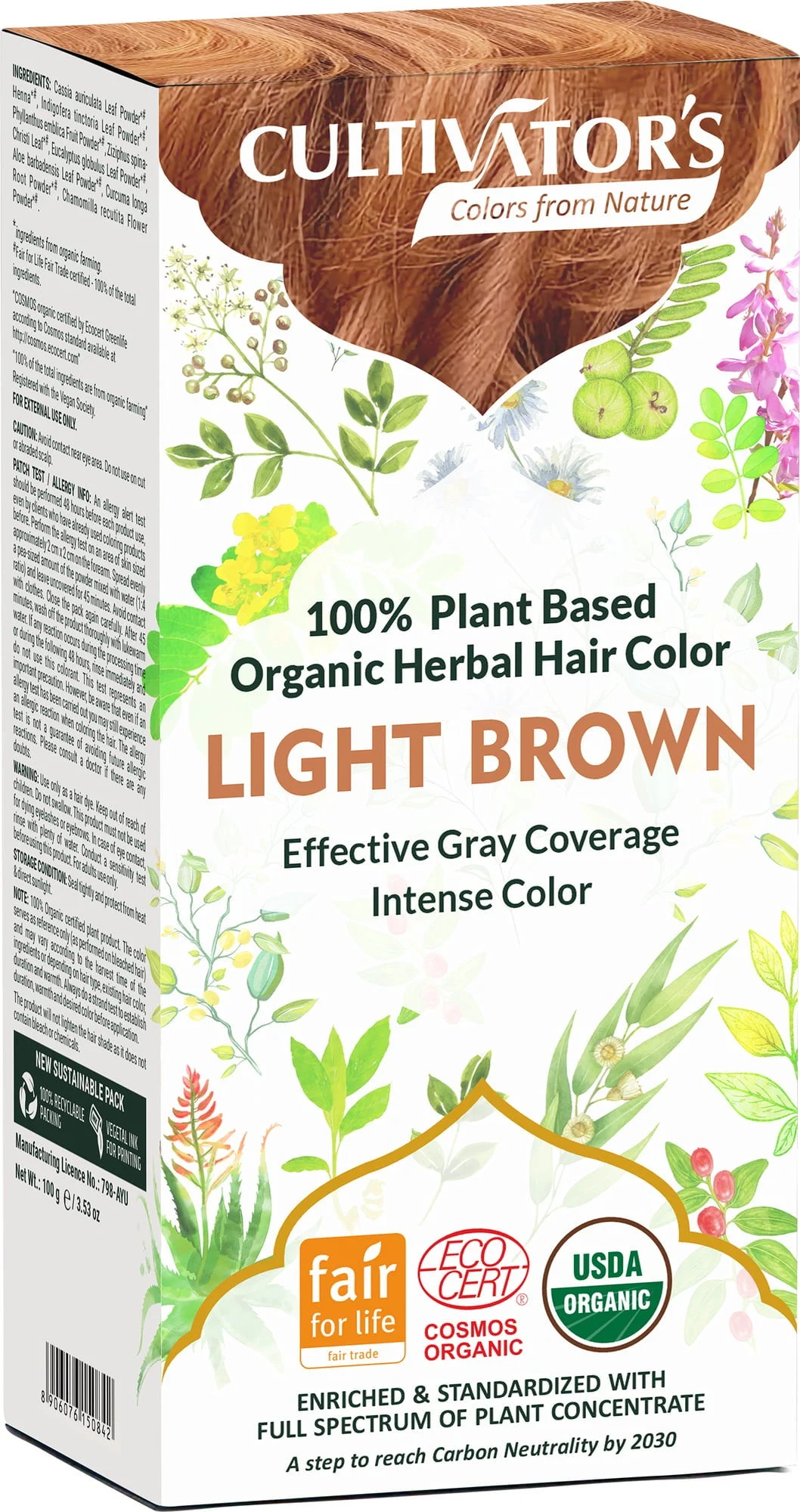 CULTIVATOR'S Organic Herbal Hair Color Light Brown, 100 g