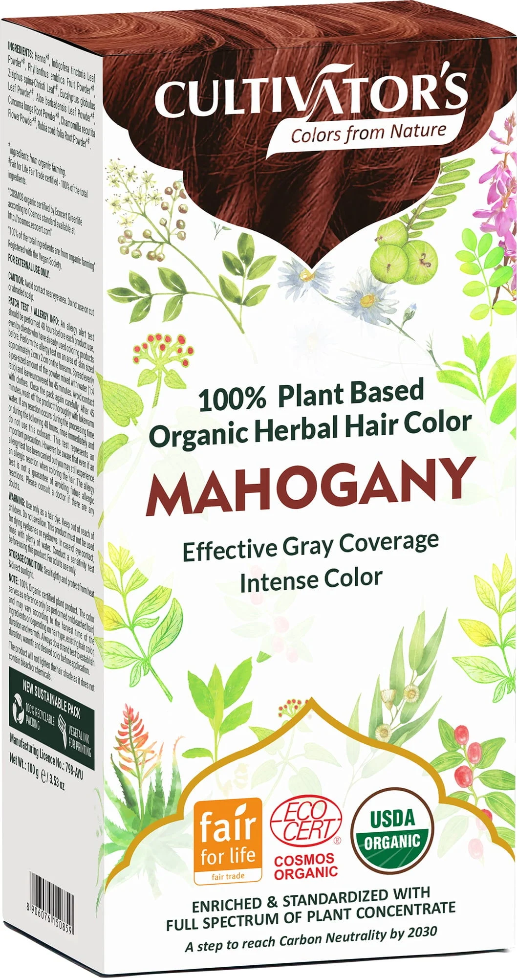 CULTIVATOR'S Organic Herbal Hair Color Mahogany, 100 g