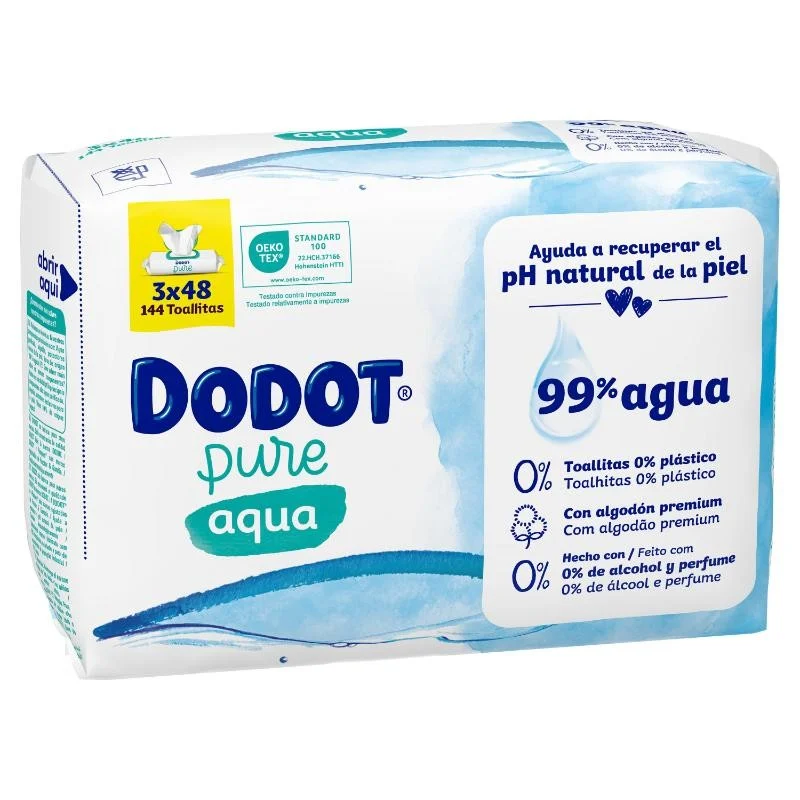 Dodot Aqua Plastic Free Tücher 3x48 (144 Stück)