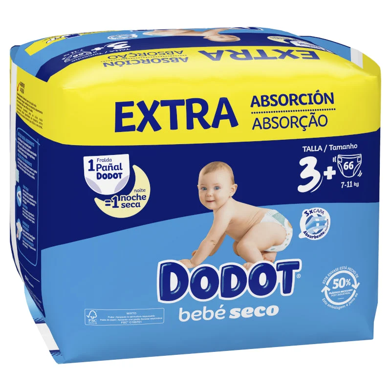 DODOT Dry Baby Extra Jumbo Pack Größe 3+ (66 Stück)