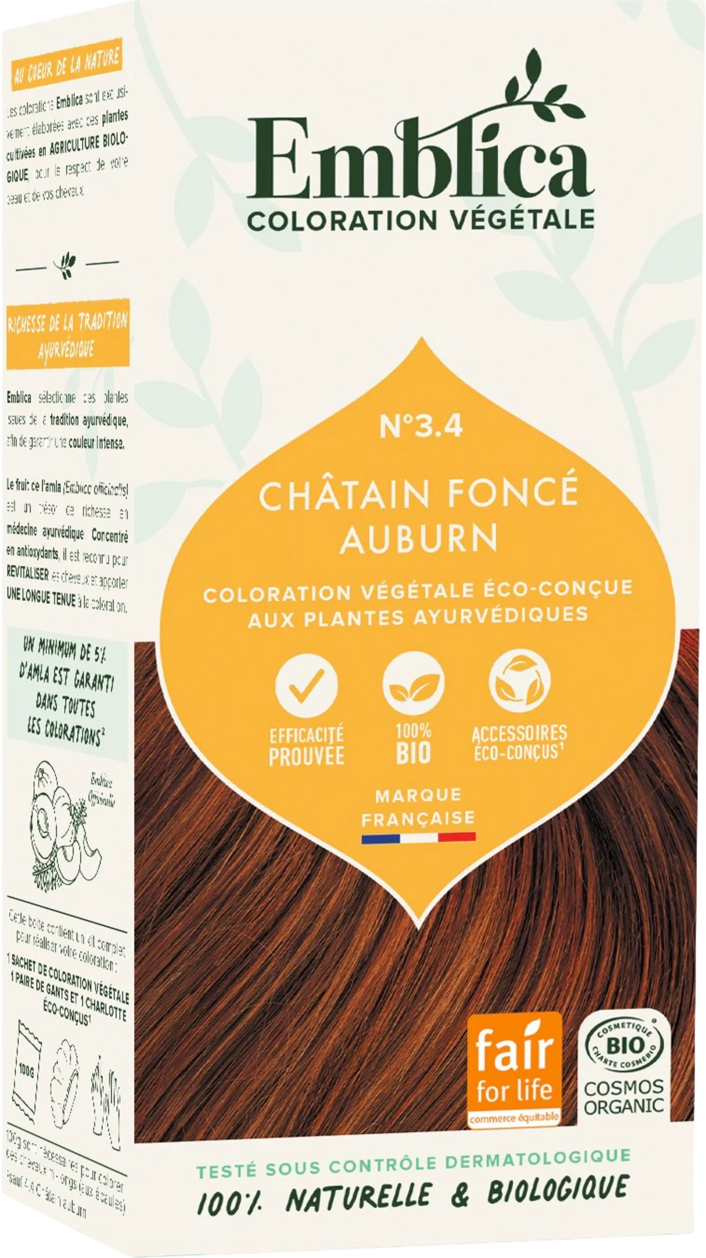 Emblica Pflanzenhaarfarbe Dunkles Warmes Kastanienbraun 3.4, 100 g