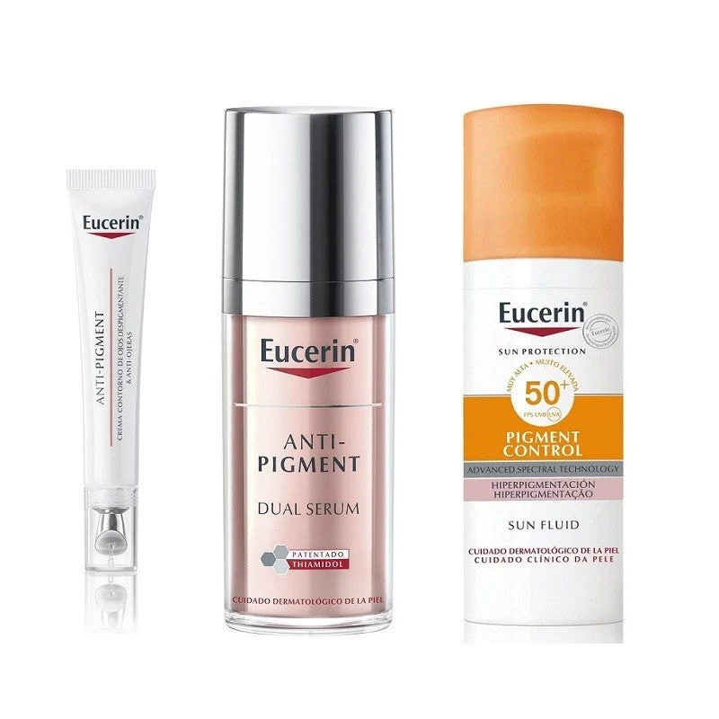 EUCERIN Anti-Pigment Augenkontur-Packung 15 ml + Dual-Serum 30 ml + Sonnenschutz 50 ml