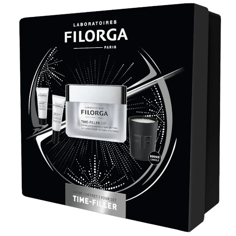 FILORGA Chest Time Filler 5XP Anti-Falten-Creme 50 ml + Time Filler Serum 7 ml + Time Filler Eyes 5XP 4 ml + Geschenkkerze
