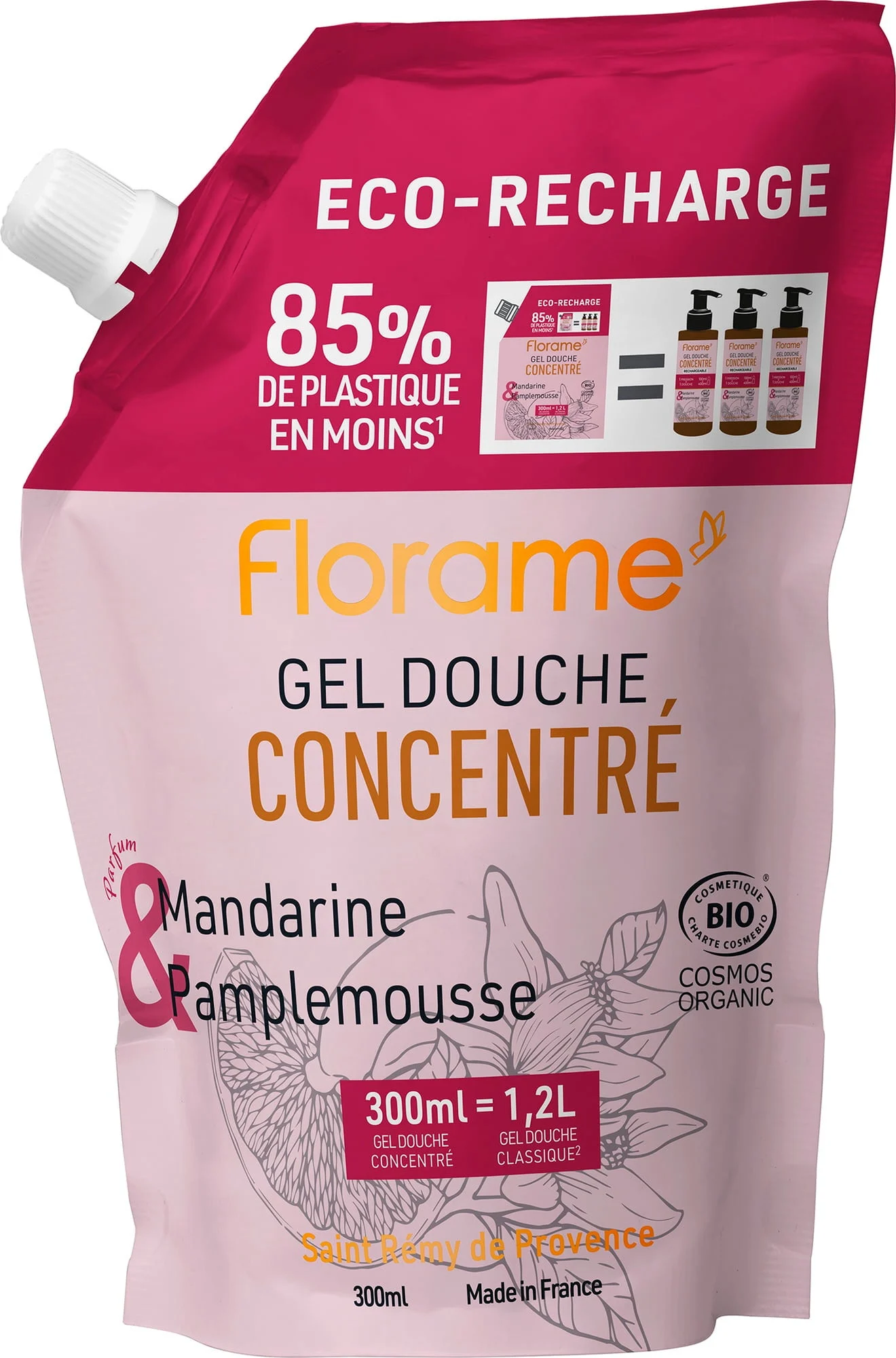Florame Duschkonzentrat Refill, Mandarine & Grapefruit (300 ml)