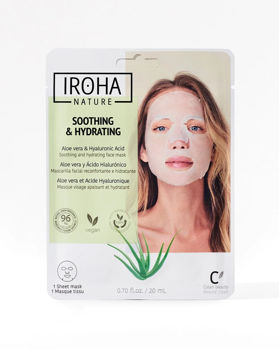 IROHA NATURE Beruhigende und feuchtigkeitsspendende Gewebe-Gesichtsmaske mit Aloe Vera 1 Einheit