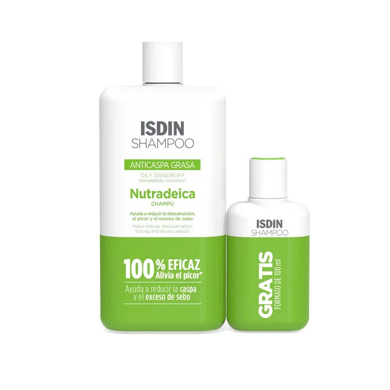 ISDIN Nutradeica Fettiges Antischuppenshampoo 400 ml + Minigröße 100 ml GESCHENK