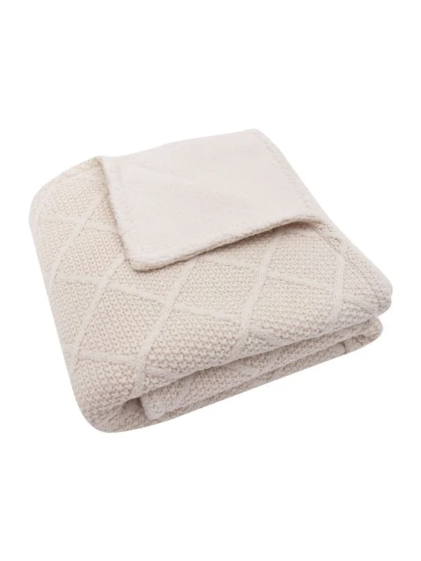 Jollein Check Knit Babydecke 75 x 100 cm - Oatmeal / Teddy Fleece