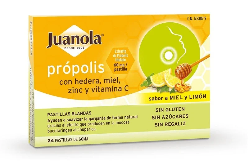 JUANOLA Propolis mit Hedera, Honig, Zink und Vit C Honig- und Zitronengeschmack 24 Weichtabletten