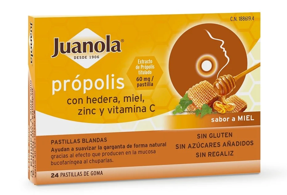 JUANOLA Propolis mit Hedera, Honig, Zink und Vit C Honiggeschmack 24 Weichtabletten