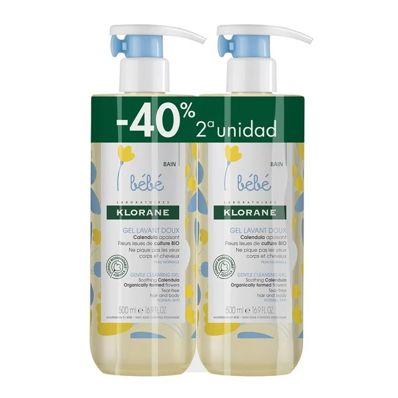 KLORANE BABY Pack Duo Sanftes Reinigungsgel Calendula Körper und Haar 2x500ml