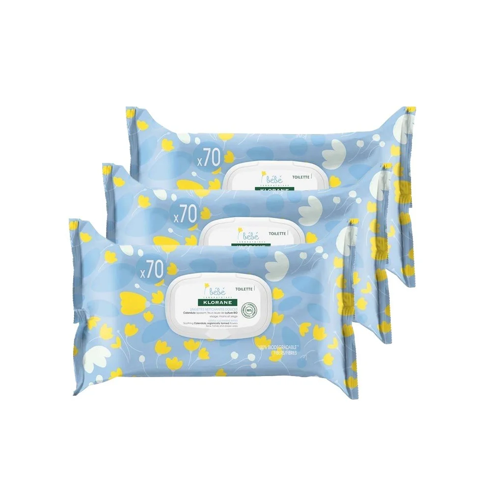 KLORANE BABY Triple Calendula Sanfte Reinigungstücher 3x70 Einheiten