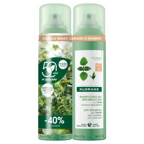 KLORANE Brennnessel-Trockenshampoo für braunes Haar 2x150ml