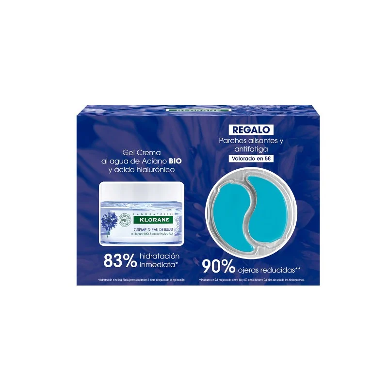 Klorane Gel-Creme mit BIO-Kornblumenwasser und Hyaluronsäure 50 ml + Klorane Glättungs- und Anti-Müdigkeitspflaster als GESCHENK