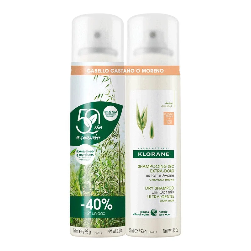KLORANE Trockenshampoo mit Hafermilch für braunes Haar, 2 x 150 ml