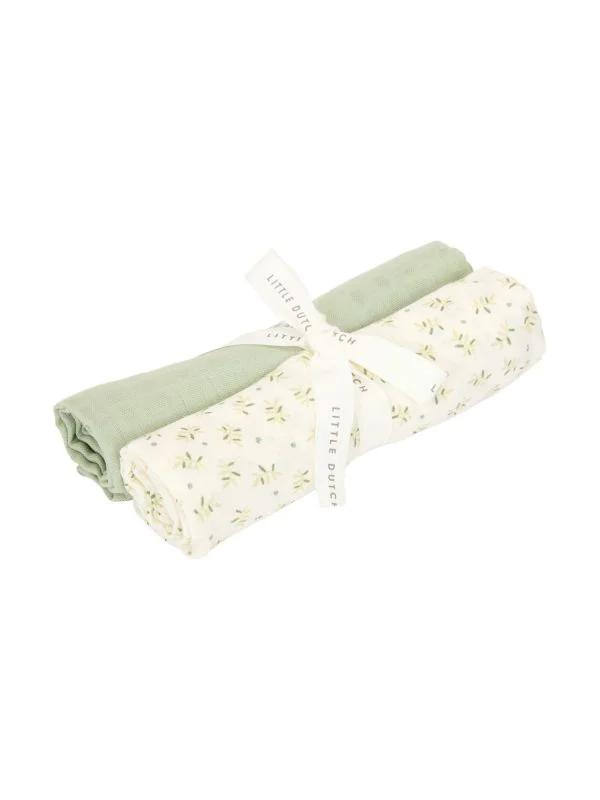 Little Dutch Swaddle Tücher Hydrophil - Blueberry Leaves & Sage - 70x70 cm