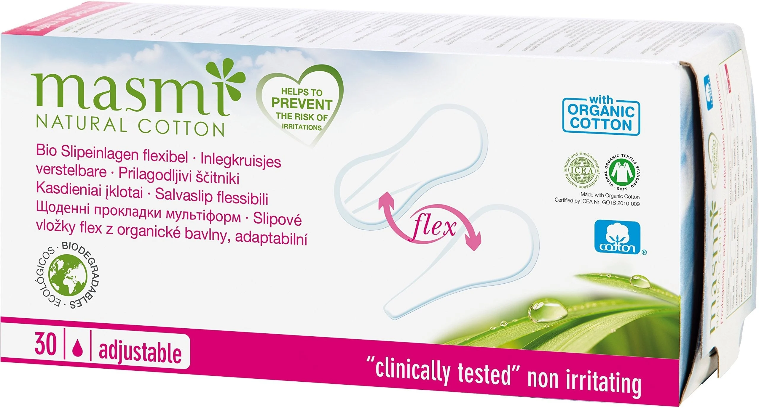 Masmi Anpassbare Slipeinlagen Flex Masmi Natural Cotton 30 Einheiten