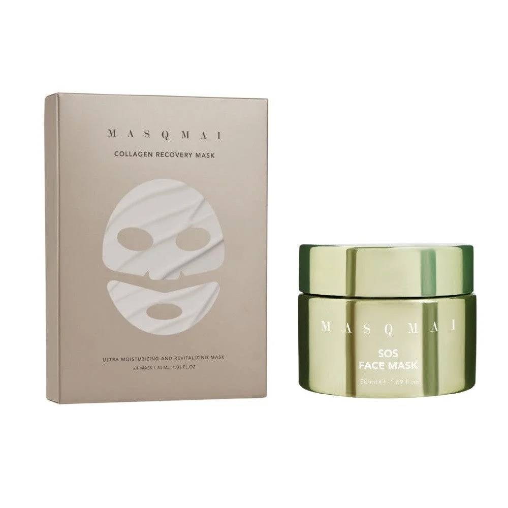Masqmai Pack SOS Face Mask 50 ml + Collagen Recovery Mask 4 Unidades
