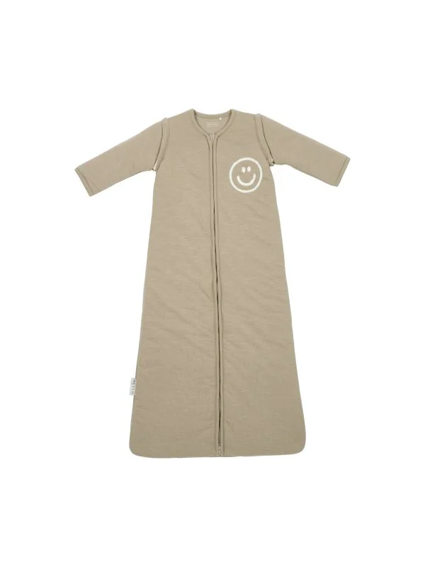 Meyco Slub Baby Schlafsack mit Smile Applikation und Abnehmbaren Ärmeln - Taupe/Offwhite - 110 cm