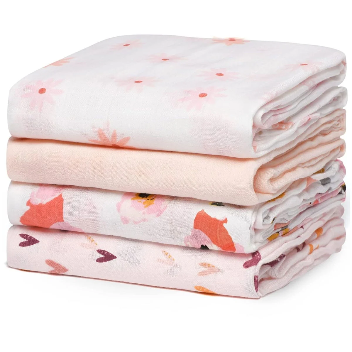MomcozyBaby Musselin Wickeldecken 4er Pack heart flower