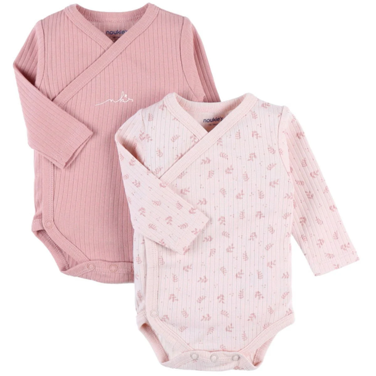 Noukies2er Langarmbody Set gekreuzt gerippt hellrosa/rosa 9M