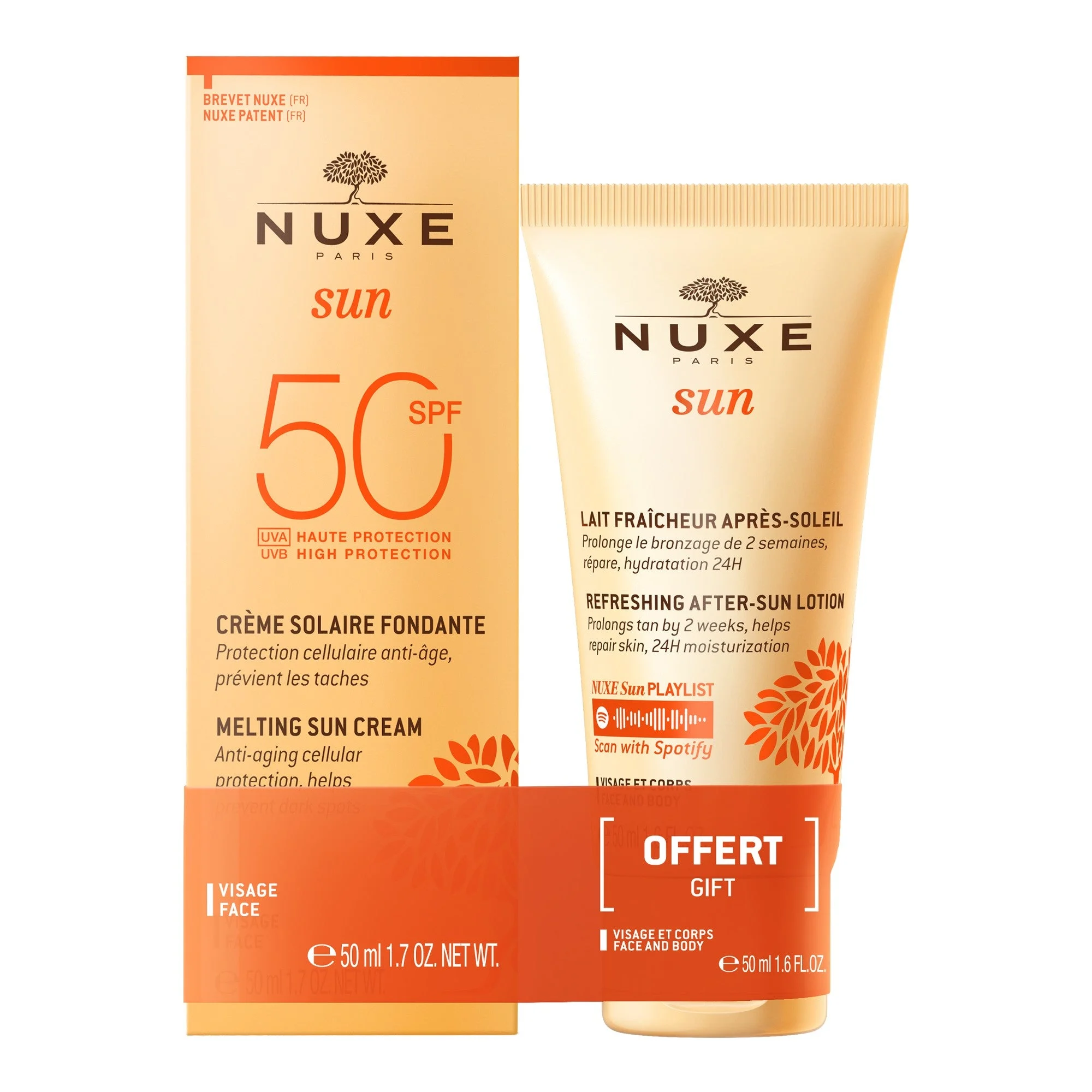 Nuxe Sun Gesichtscreme LSF 50+ After Sun Erfrischende Milch 50ml GESCHENK