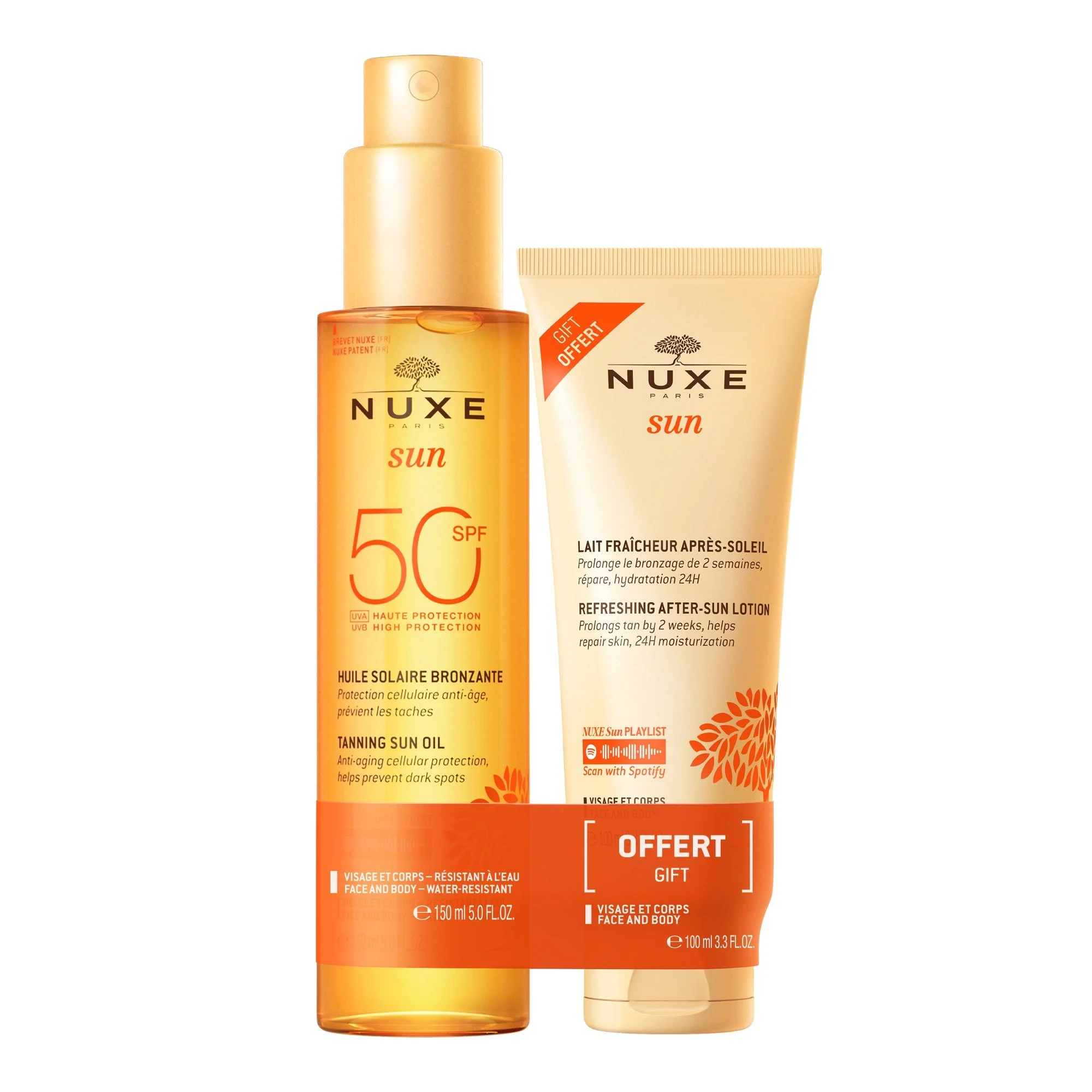Nuxe Sun Tanning Oil SPF 50+ After Sun Erfrischende Milch 100ml GESCHENK