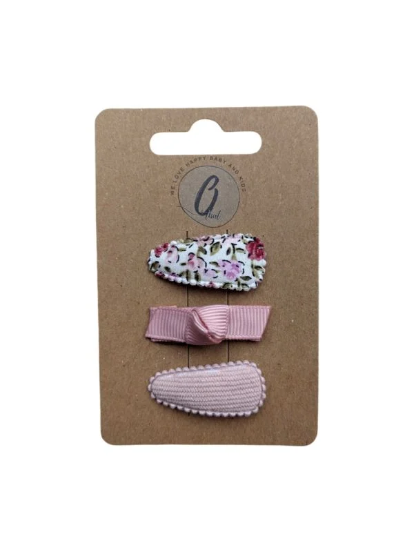 Ootje Kadootje Babyhaarspangen - Print Rosa/Ripp Rosa - 3 Stück