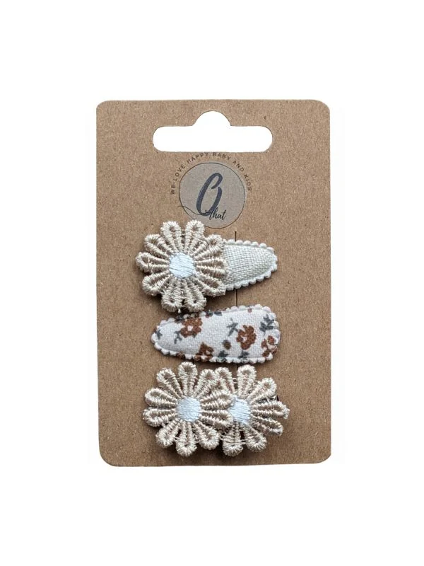 Ootje Kadootje Spring Haarclip - Gänseblümchen / Sand / Druck - 3 Stück