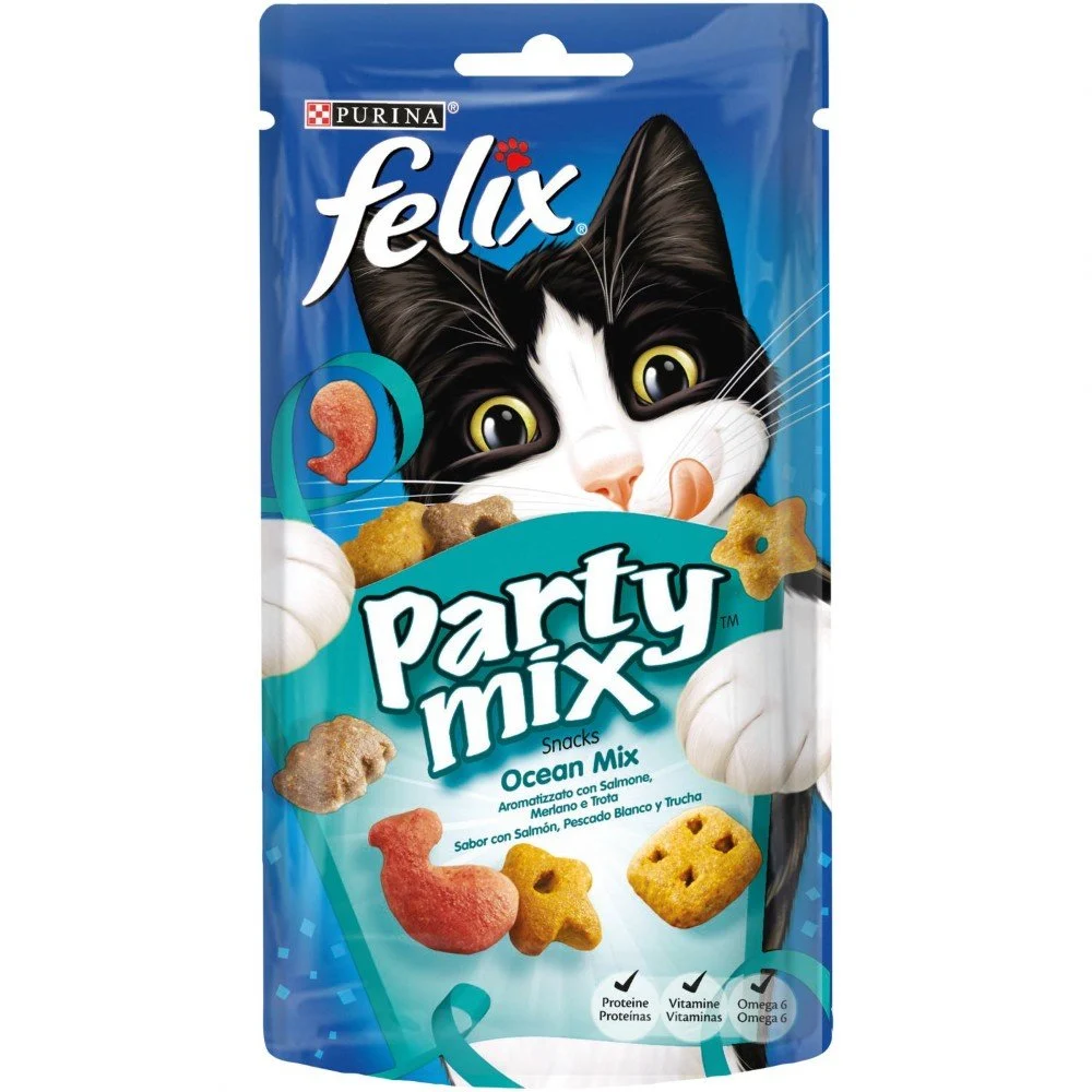Purina Felix Party Mix Ocean Snacks für Katzen 8x60g