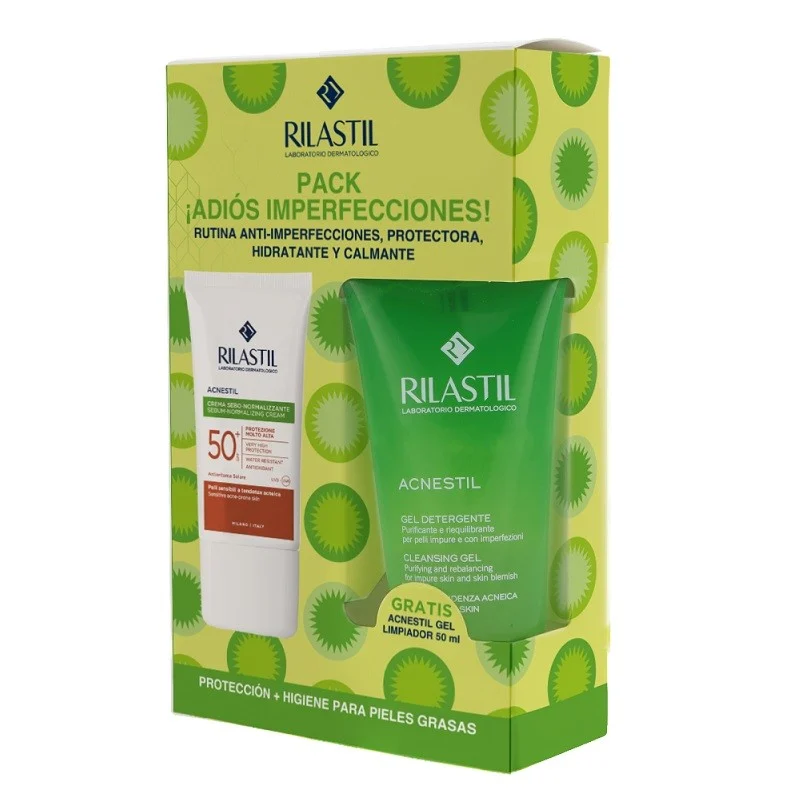 Rilastil Acnestil Sonnenschutzpaket LSF 50+ 40 ml + Tiefenreinigungsgel 50 ml