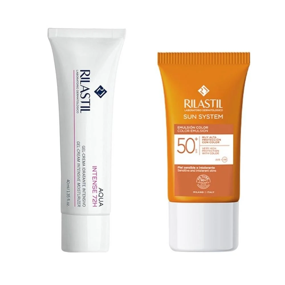 RILASTIL Pack Aqua Intense 72h Gel-Creme 40ml + Sun System 50+ Farbe 50ml